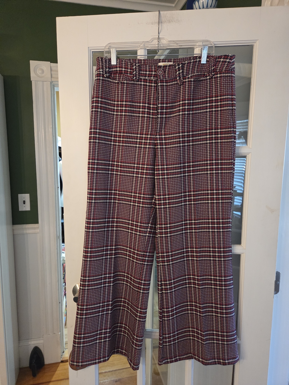 Mauve Burgundy Plaid Wide-Leg Pants - Size 14